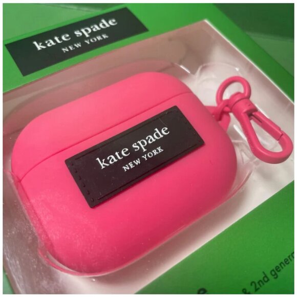 Kate Spade Airpods Pro 1 & 2 GEN Case Silicone Pom Pom Pink Keychain Clip - Picture 3 of 6